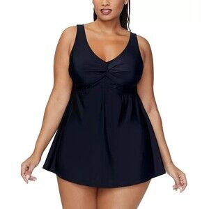 Raisins Curve Women's Trendy Plus Size Lucia Tummy-Control Swim dress Black 16W